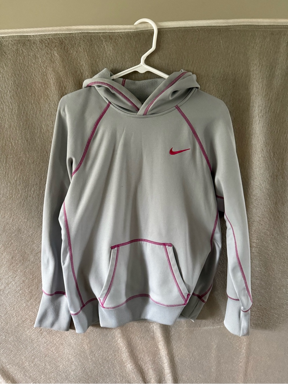 Nike Light Gray Hoodie with Pink Trim